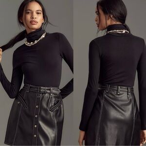 NWT $128 Anthropologie x Maeve Faux-Leather Button-Front Belted Mini Skirt 4
